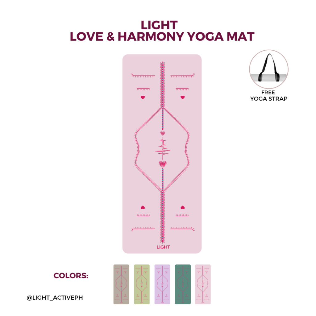 LIGHT Love & Harmony Yoga Mat with Free Yoga Strap Pink